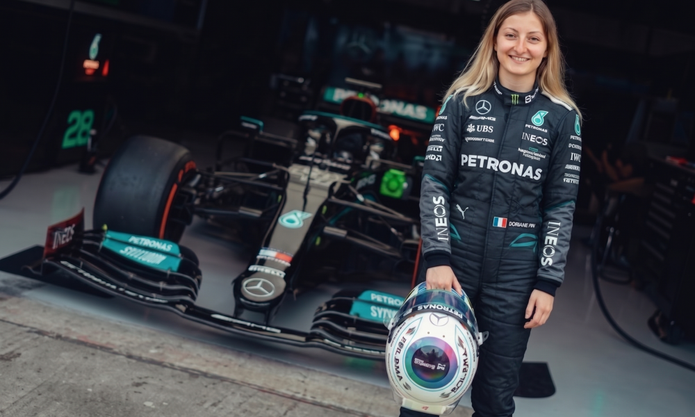 Doriane Pin Mercedes W12 F1 test Silverstone April 2026 first woman Mercedes F1 Academy champion France