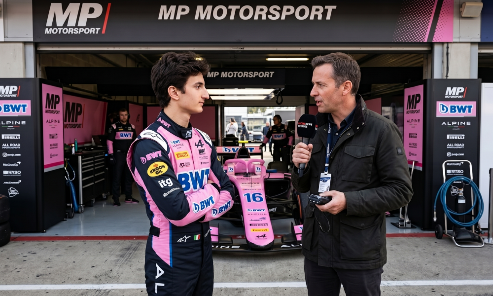 Gabriele Minì MP Motorsport Formula 2 car on track 2026