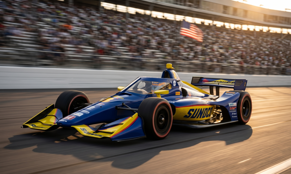 Kyffin Simpson Chip Ganassi Racing IndyCar number 8 Sunoco at full speed