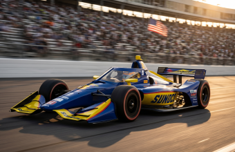 Kyffin Simpson Chip Ganassi Racing IndyCar number 8 Sunoco at full speed
