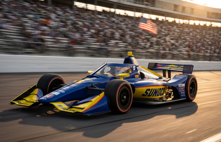Kyffin Simpson Chip Ganassi Racing IndyCar number 8 Sunoco at full speed