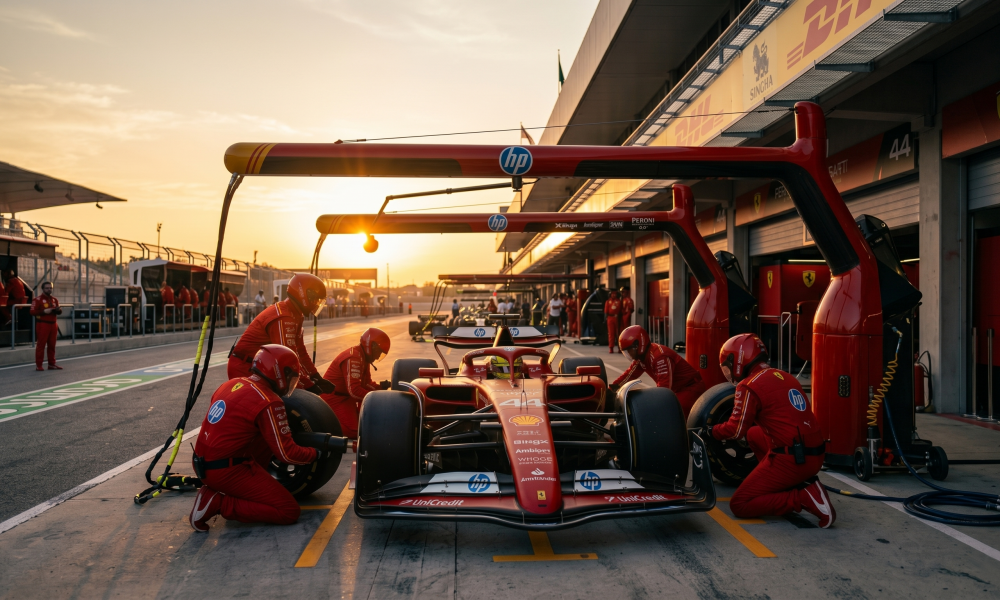 Lewis Hamilton Ferrari SF-26 Formula 1 car on pit lane at Maranello