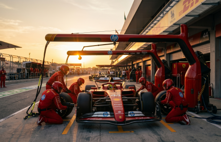 Lewis Hamilton Ferrari SF-26 Formula 1 car on pit lane at Maranello