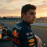 Max Verstappen retiring from Formula 1, dramatic photorealistic illustration.