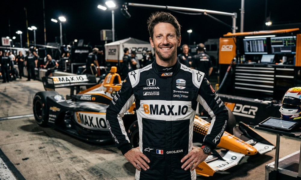 Text: Romain Grosjean Dale Coyne Racing IndyCar 2026 French racing driver portrait