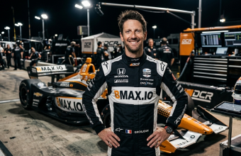 Text: Romain Grosjean Dale Coyne Racing IndyCar 2026 French racing driver portrait