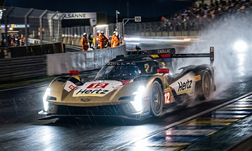 Will Stevens Cadillac Hertz Team JOTA number 12 WEC Hypercar racing at night