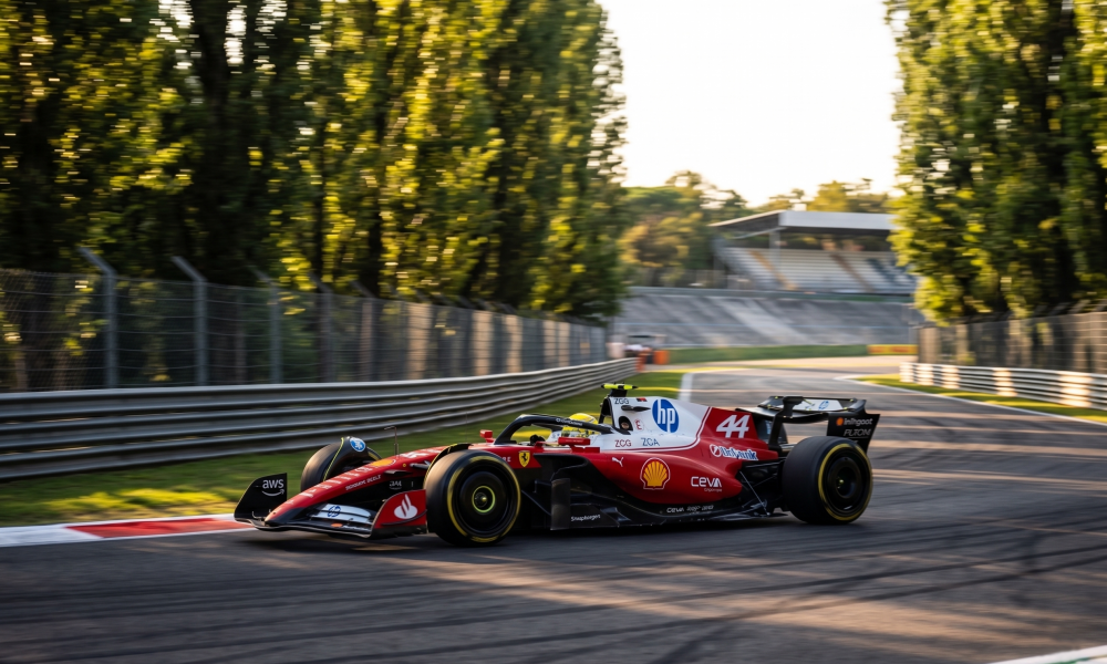 Ferrari SF-26 Monza filming day April 22 2026 Hamilton Leclerc Macarena Wing Miami update straight line speed