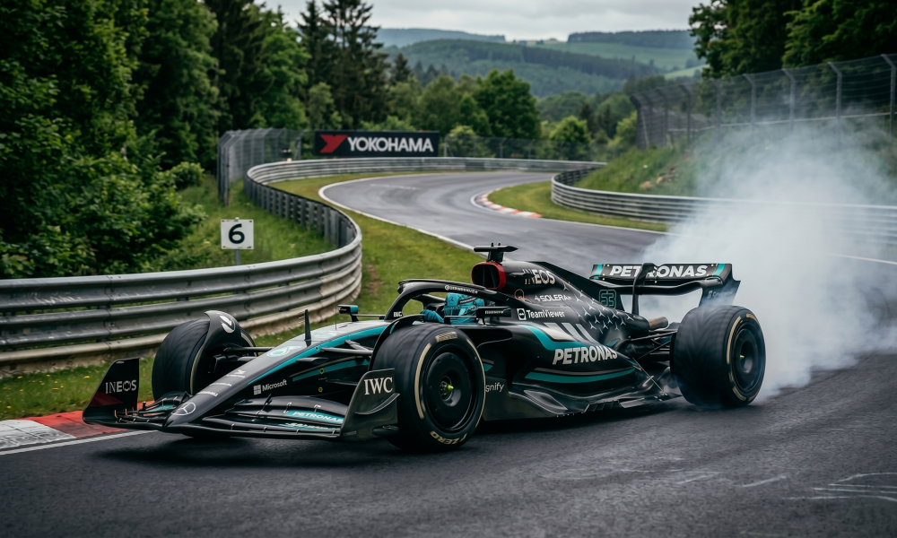 George Russell Mercedes F1 2026 Nurburgring Pirelli test race starts problem simulator behind scenes