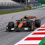 McLaren F1 car on track at Barcelona Circuit near the Heineken corner, 2026 Spanish Grand Prix Free Practice 2